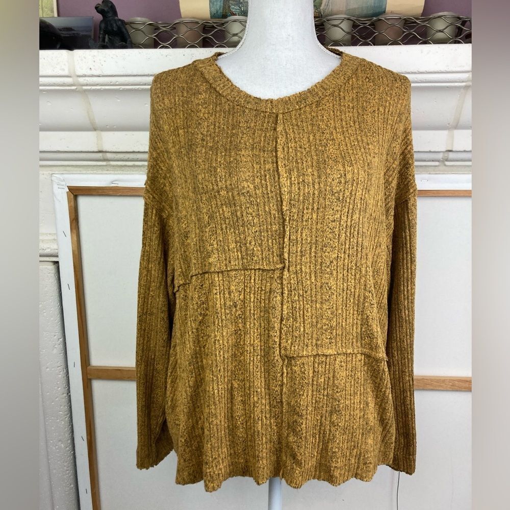 Wanderlux 90s Vintage Oversized Cozy Mustard Knit Top Grunge
